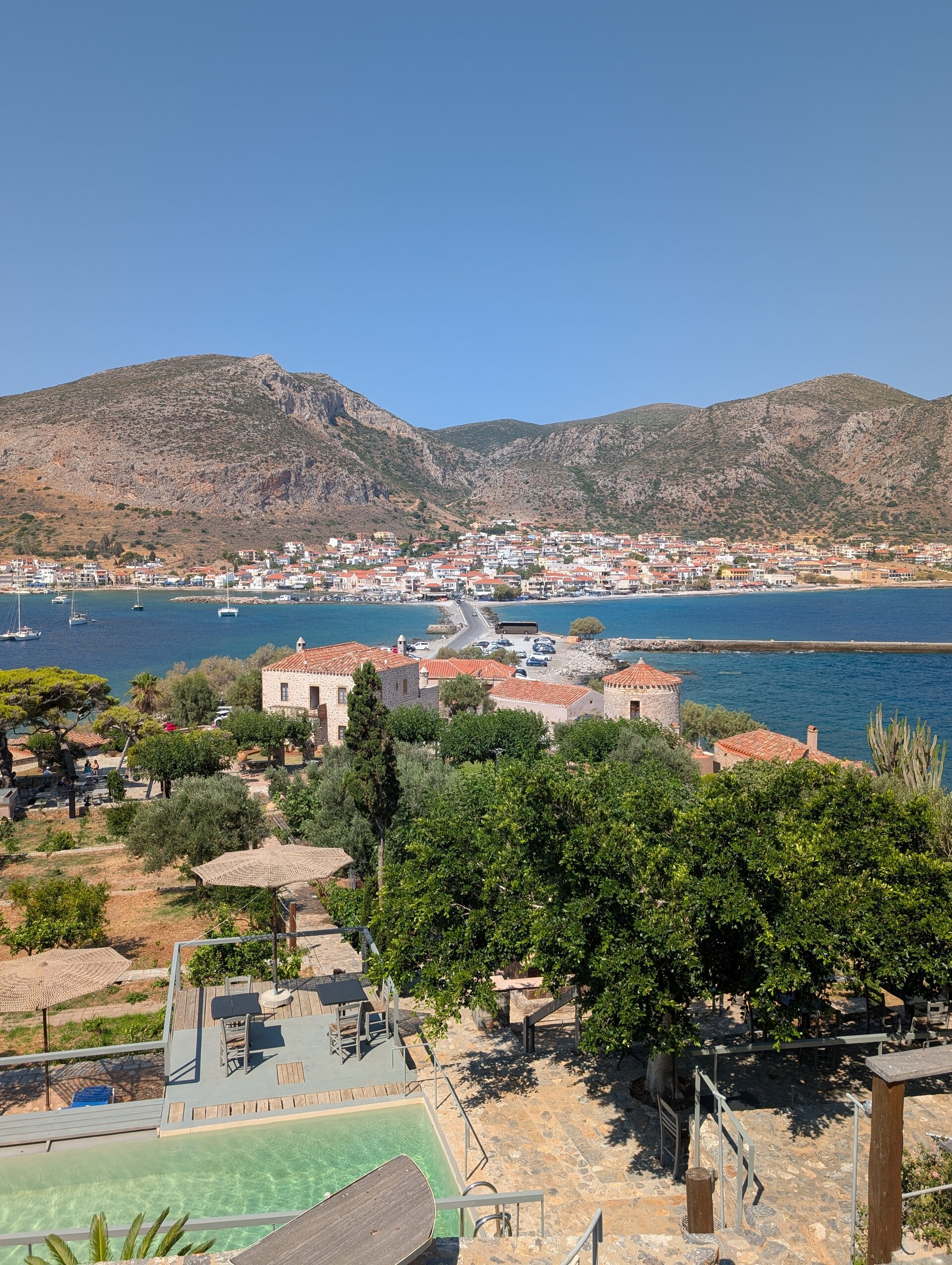 Panoramic view of Monemvasia bay from the hotel